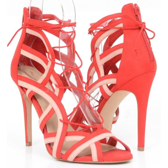 Aldo Women's Size 9 Shaylla Ankle Strap Sandals Red Pink Artsy Open Toe Straps - Picture 1 of 9